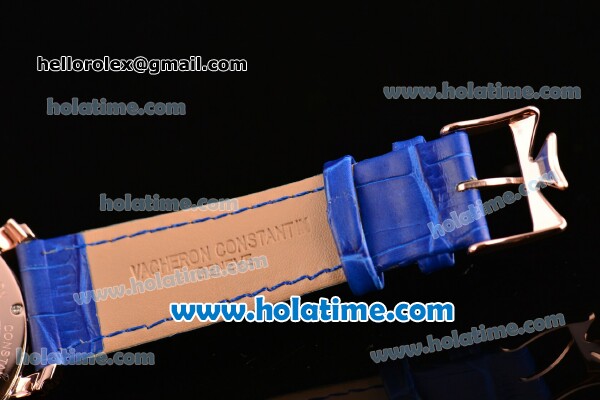 Vacheron Constantin Malte Miyota Quartz Rose Gold Case with Blue Leather Bracelet Blue Dial and Diamond Markers - Click Image to Close